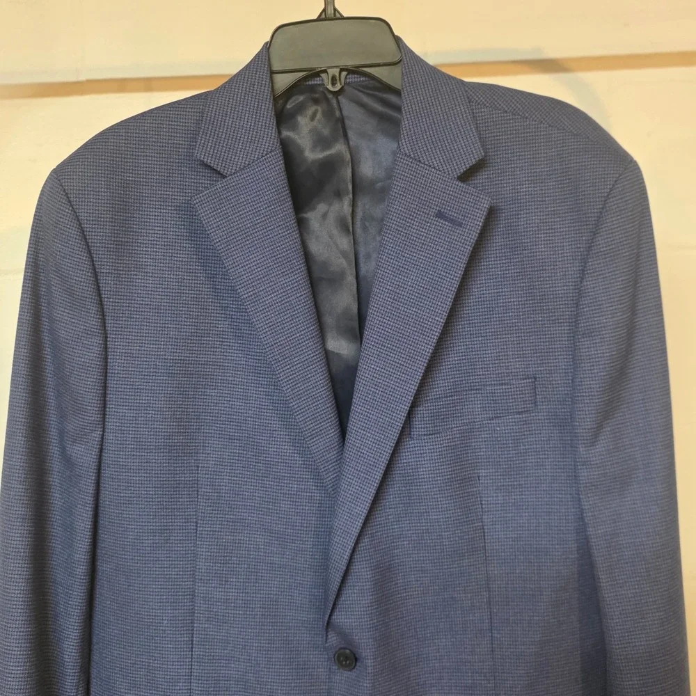 Michael‎ Kors Mens 44L Blue Micro Pattern 2-Button Blazer Sport Coat Notch Lapel